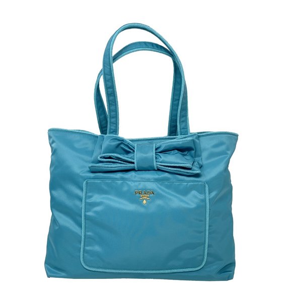 New PRADA Women's Handbag Blue Nylon Tote Bag